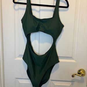 aerie Dark Green Cutout One-Piece Cheeky Swimsuit
